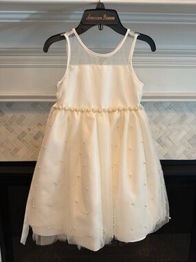 American Princess Ivory Pearl & Floral Waist Tulle Dress